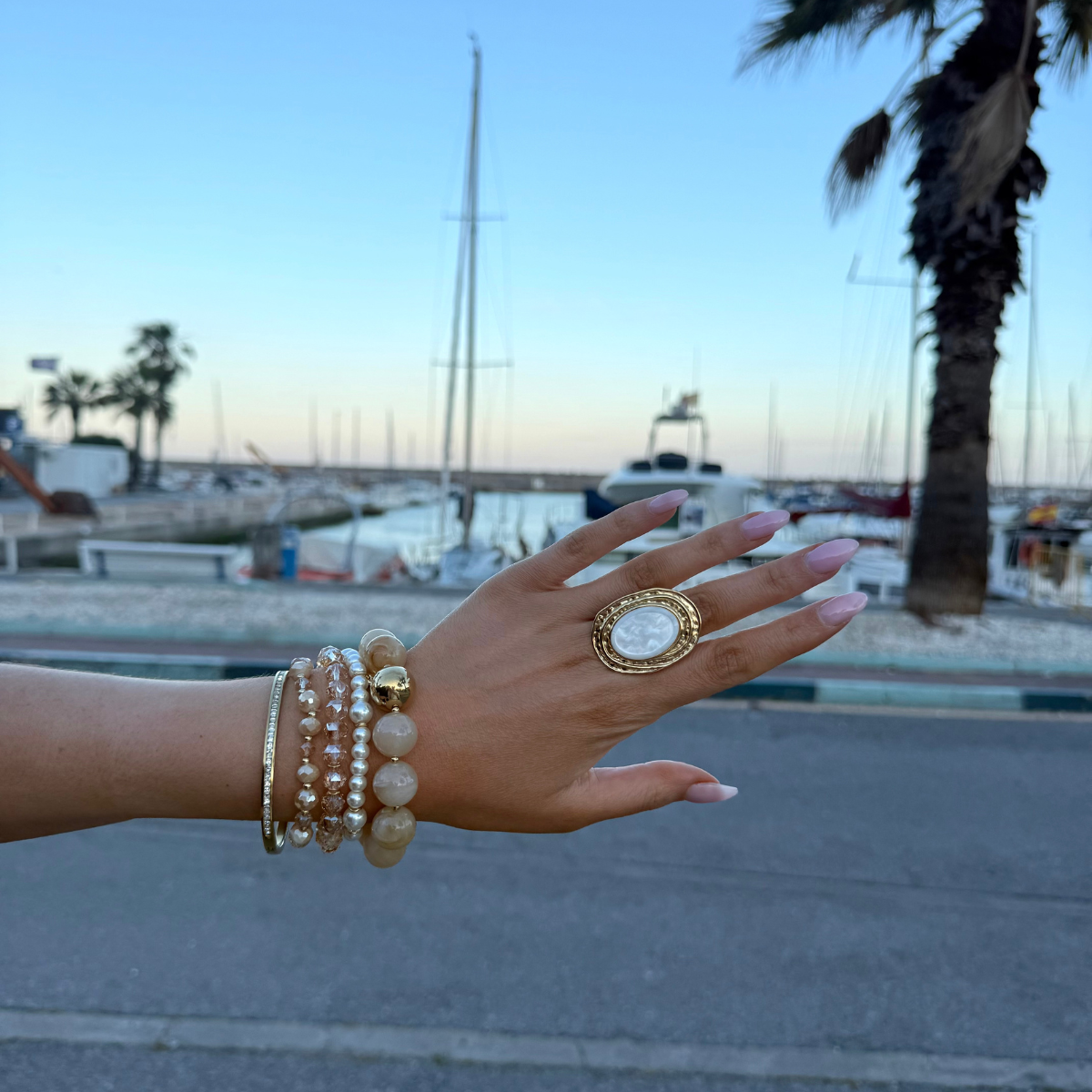 Armbandenset Jolanda - Beige & Parel