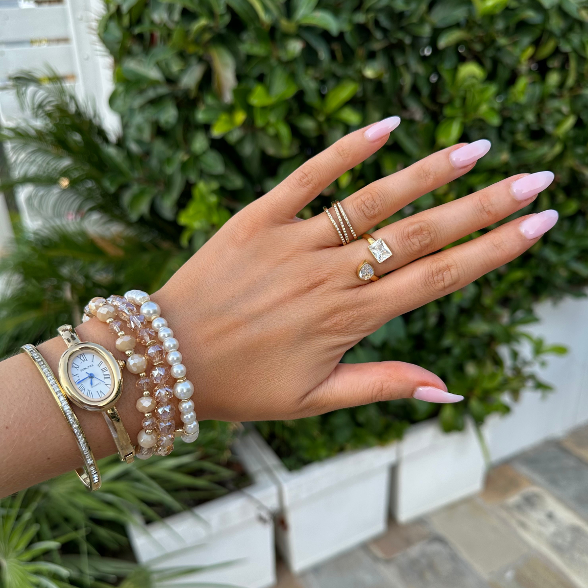 Armbandenset Jolanda - Beige & Parel