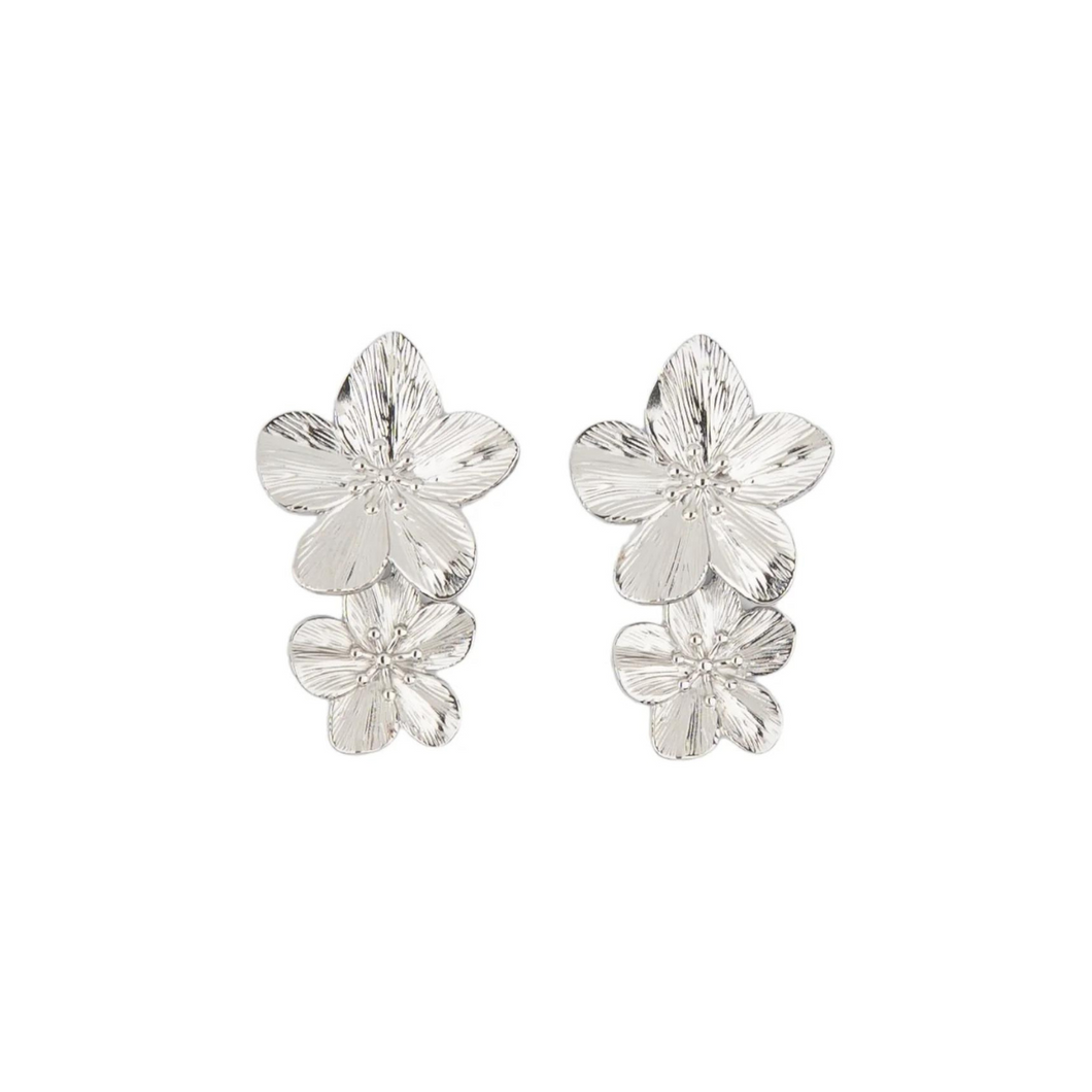 Earring Rose - 2 Flowers - Silver