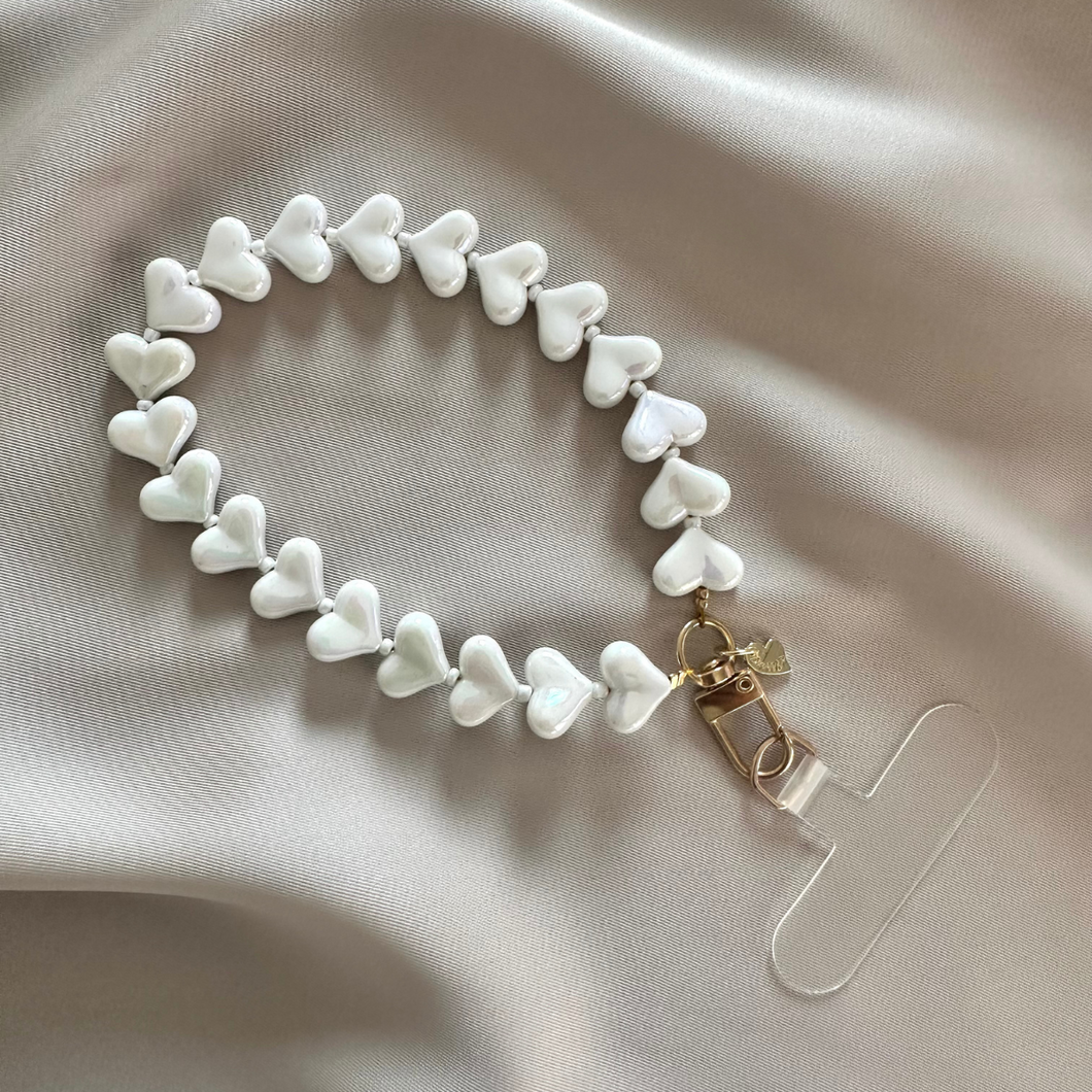 Phone Chain Small Hearts - White